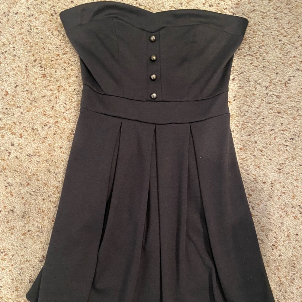 Casual Charcoal Strapless Pleated Dress